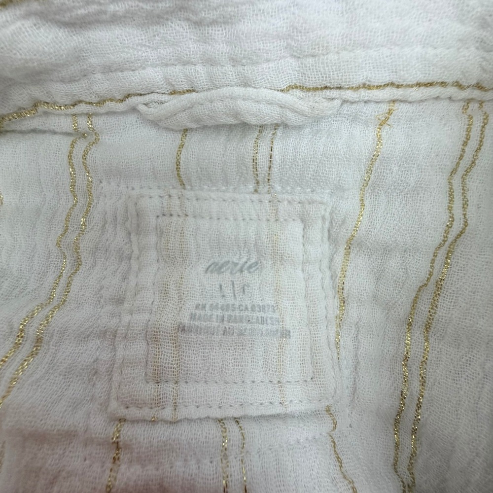 Aerie White Gold Metallic Striped Cotton Gauze Oversized Button Down Shirt L - Picture 5 of 8